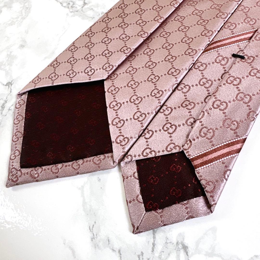 ✨未使用タグ付き✨GUCCI 現行　GG柄　シェリーライン　桃色ピンク　ネクタイ