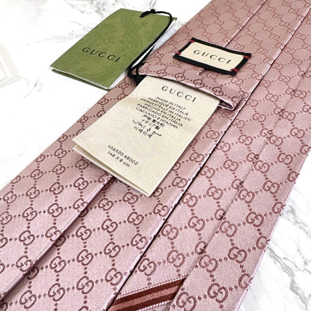✨未使用タグ付き✨GUCCI 現行　GG柄　シェリーライン　桃色ピンク　ネクタイ