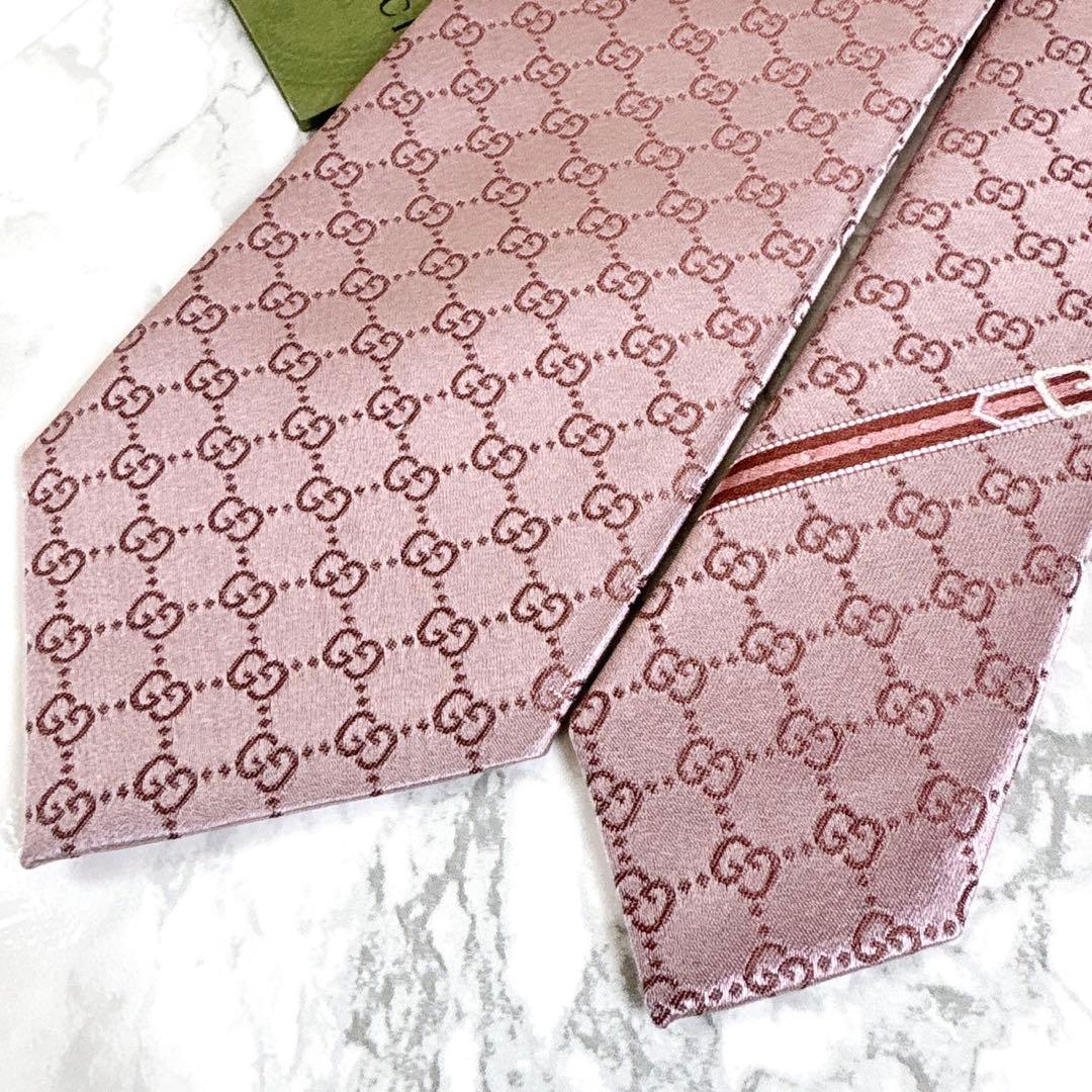 ✨未使用タグ付き✨GUCCI 現行　GG柄　シェリーライン　桃色ピンク　ネクタイ