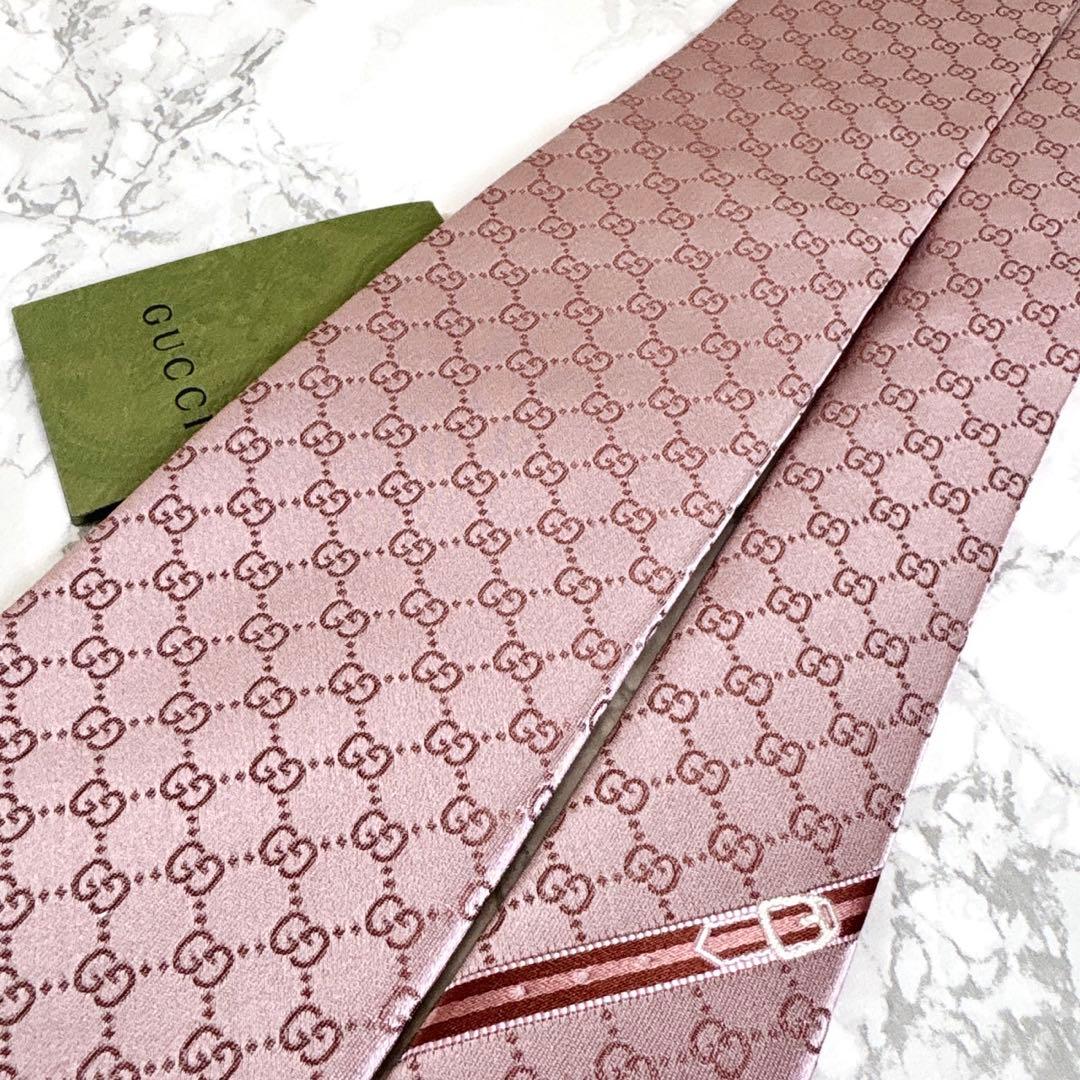 ✨未使用タグ付き✨GUCCI 現行　GG柄　シェリーライン　桃色ピンク　ネクタイ