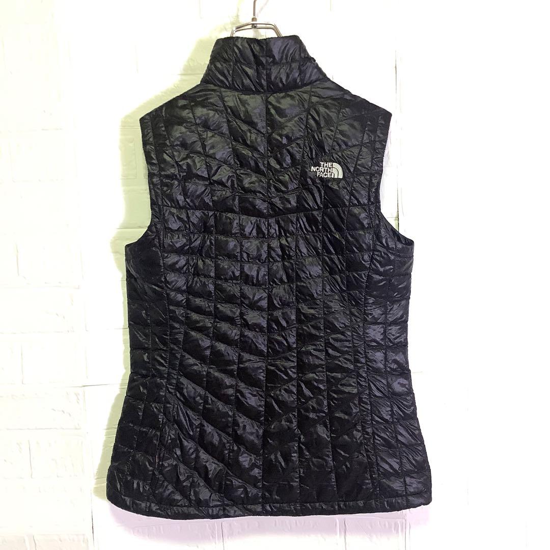 美品 ノースフェイス 中綿ベスト THERMOBALL 刺繍ロゴ ブラック 黒L