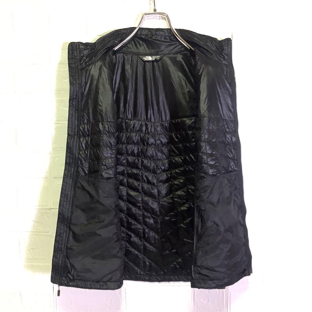美品 ノースフェイス 中綿ベスト THERMOBALL 刺繍ロゴ ブラック 黒L