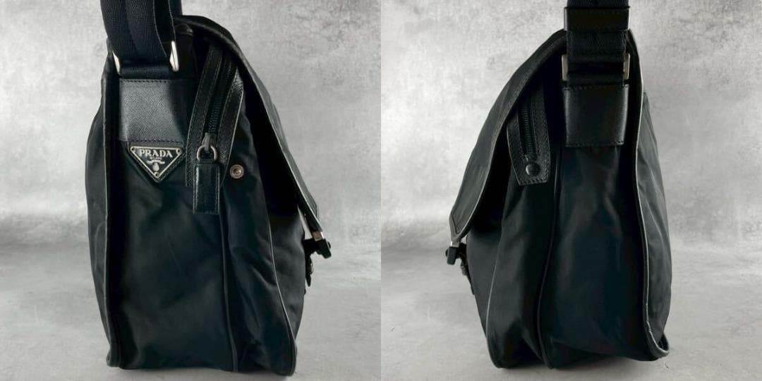 極美品 PRADA プラダ メッセンジャーバッグ 三角ロゴプレート 黒