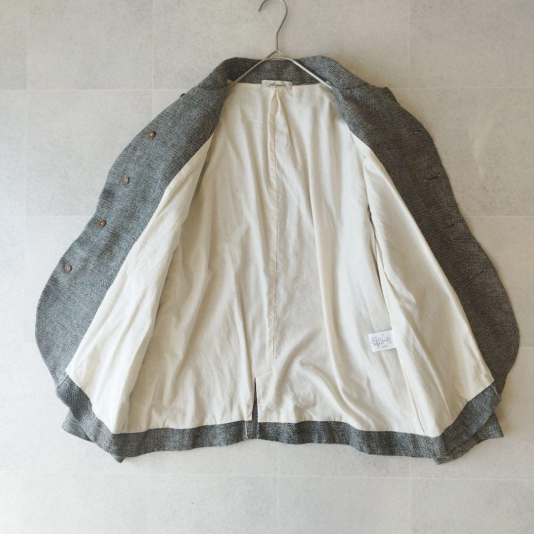 【美品】イチアンティークス 5釦リネンジャケット 麻100% チャコールグレー