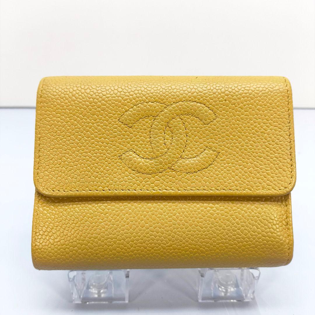 シャネル キャビアスキン 3つ折り財布 コンパクト ウォレット ココマーク