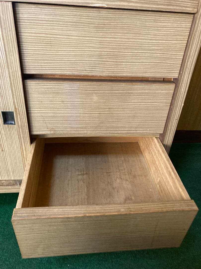 アンティーク　木製ガラスキャビネット スライドドア付き　昭和レトロ　茶箪笥