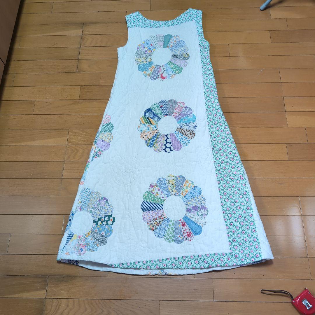 70s花柄パッチワークキルティングノースリーブロングワンピース