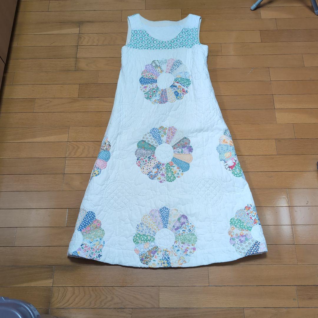 70s花柄パッチワークキルティングノースリーブロングワンピース