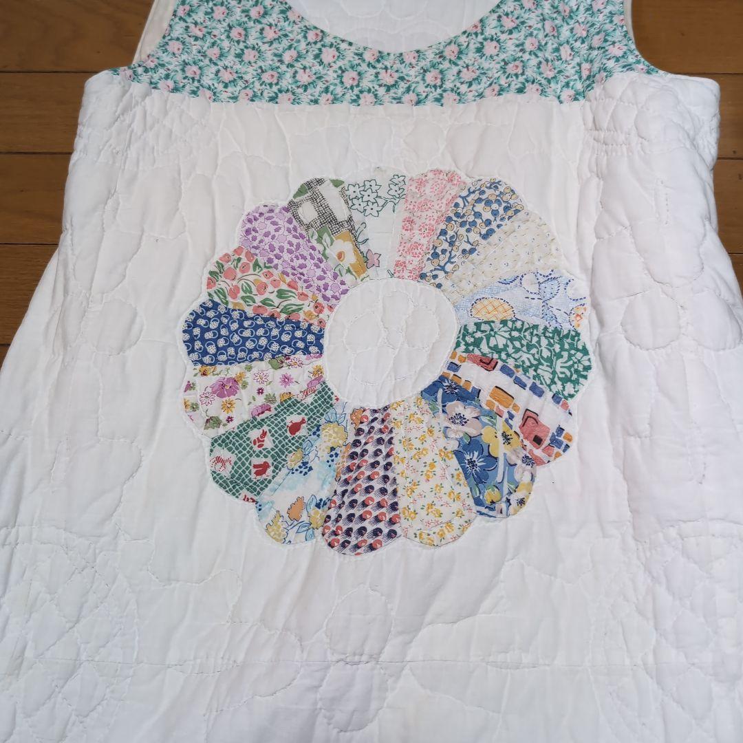 70s花柄パッチワークキルティングノースリーブロングワンピース