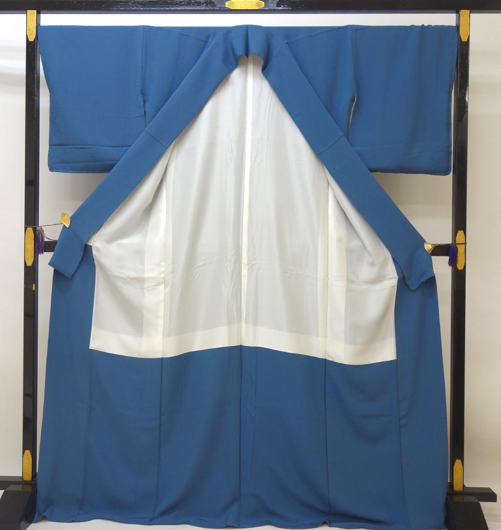 未使用美品 Lサイズ　色無地 堅牢染 紋 ガード加工 青■ON80112-19