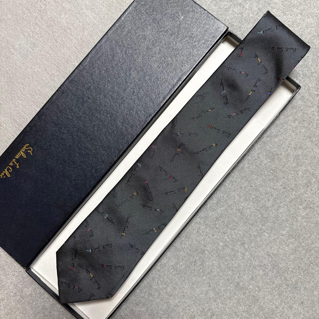 美品　ポールスミス　ネクタイ　グレー　ロゴ総柄　犬柄　シルクジャガード