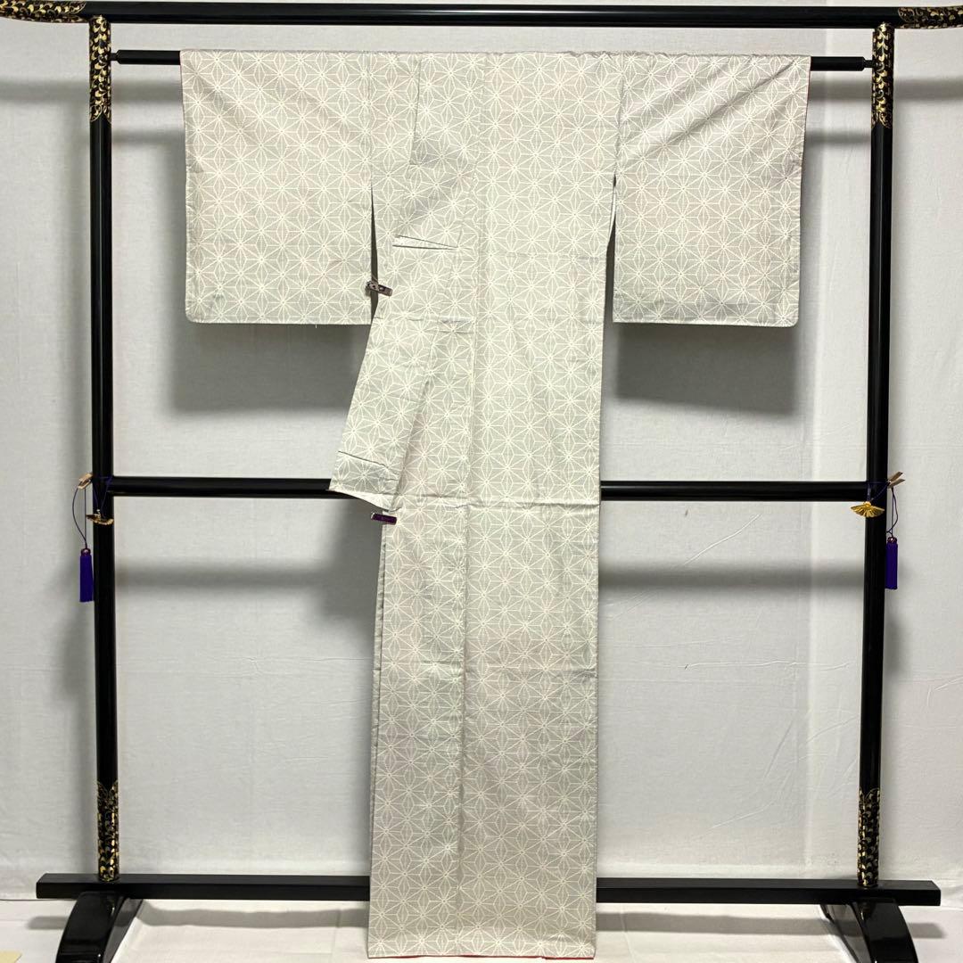 D92 本場白大島紬 麻の葉 正絹 着物 袷 しつけ糸付き未使用極美品