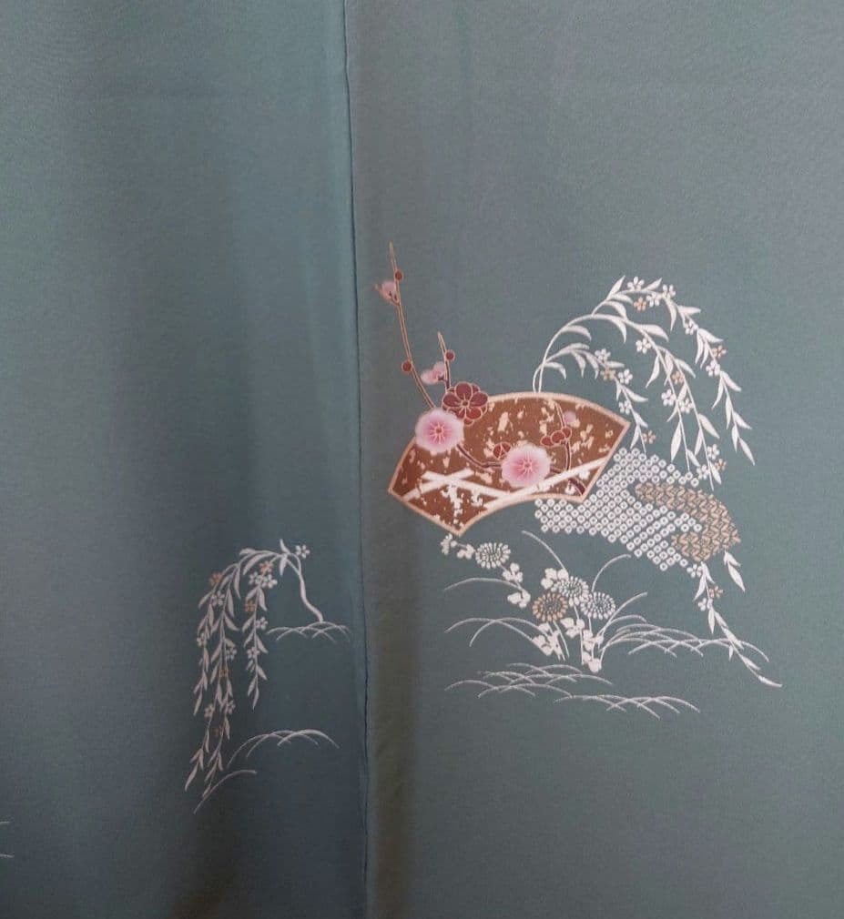 新春特価【美品】訪問着フルセット　地紙花文　金銀彩　正絹　袷　六通袋帯