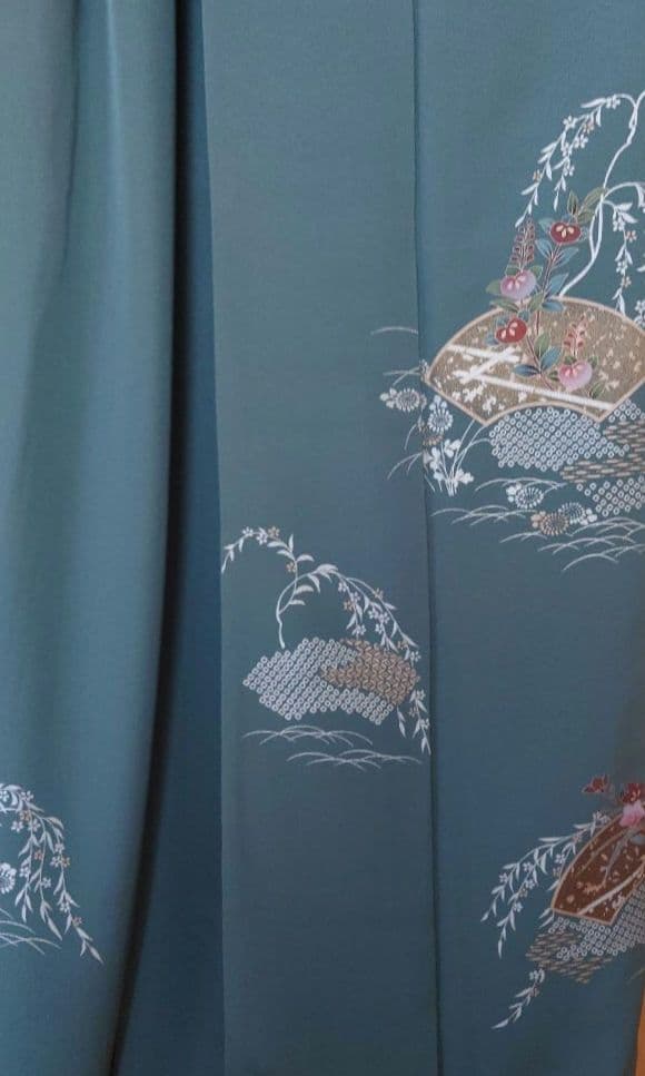 新春特価【美品】訪問着フルセット　地紙花文　金銀彩　正絹　袷　六通袋帯