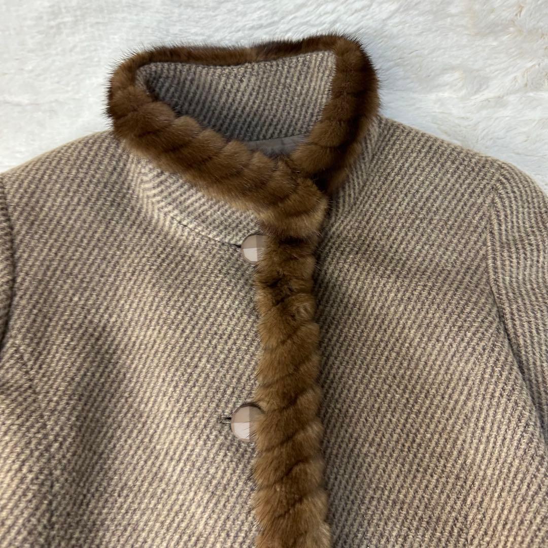美品 レリアン カシミア ベージュ ファー付き ロングコートM程度