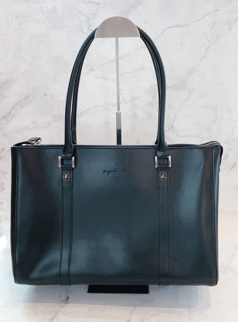 agnès b. アニエスべー レザートートバッグ　ブラックA 4 ・ＰＣ