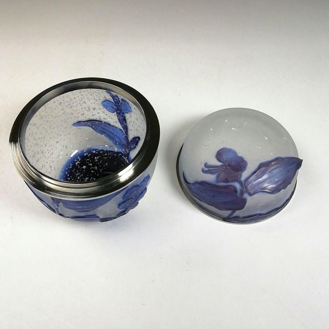 Ｗ４３　棗　『砂彫硝子　つゆ草』『茶器』『松本正雄 作』　共箱　茶道具