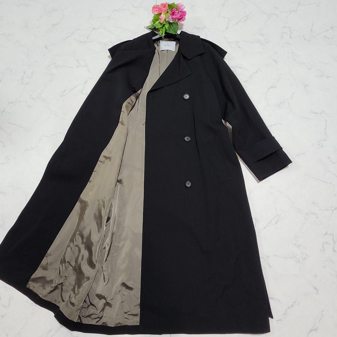 美品☆モガ　トレンチコート　ロング丈　ウエストベルト　近年モデル　ブラック