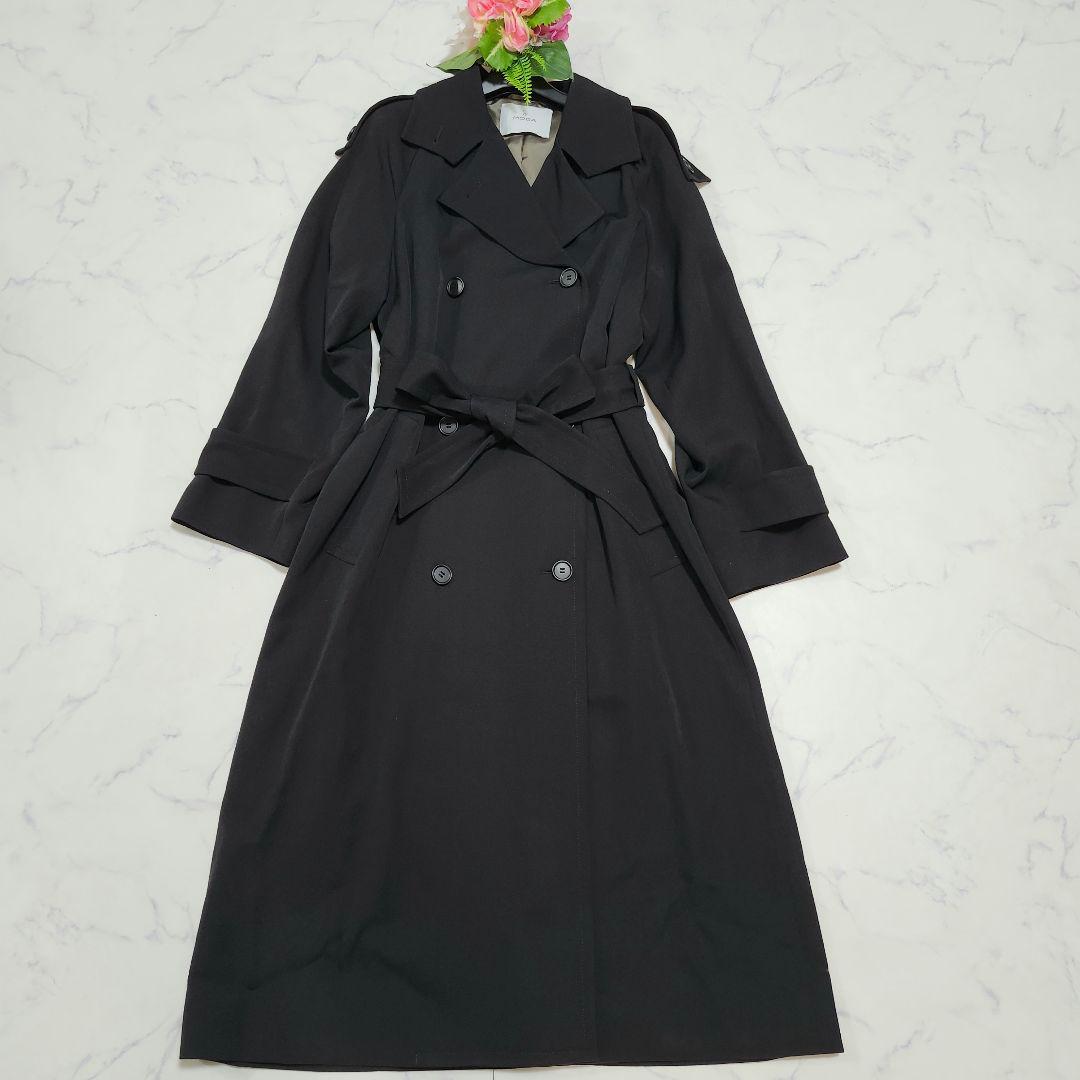 美品☆モガ　トレンチコート　ロング丈　ウエストベルト　近年モデル　ブラック