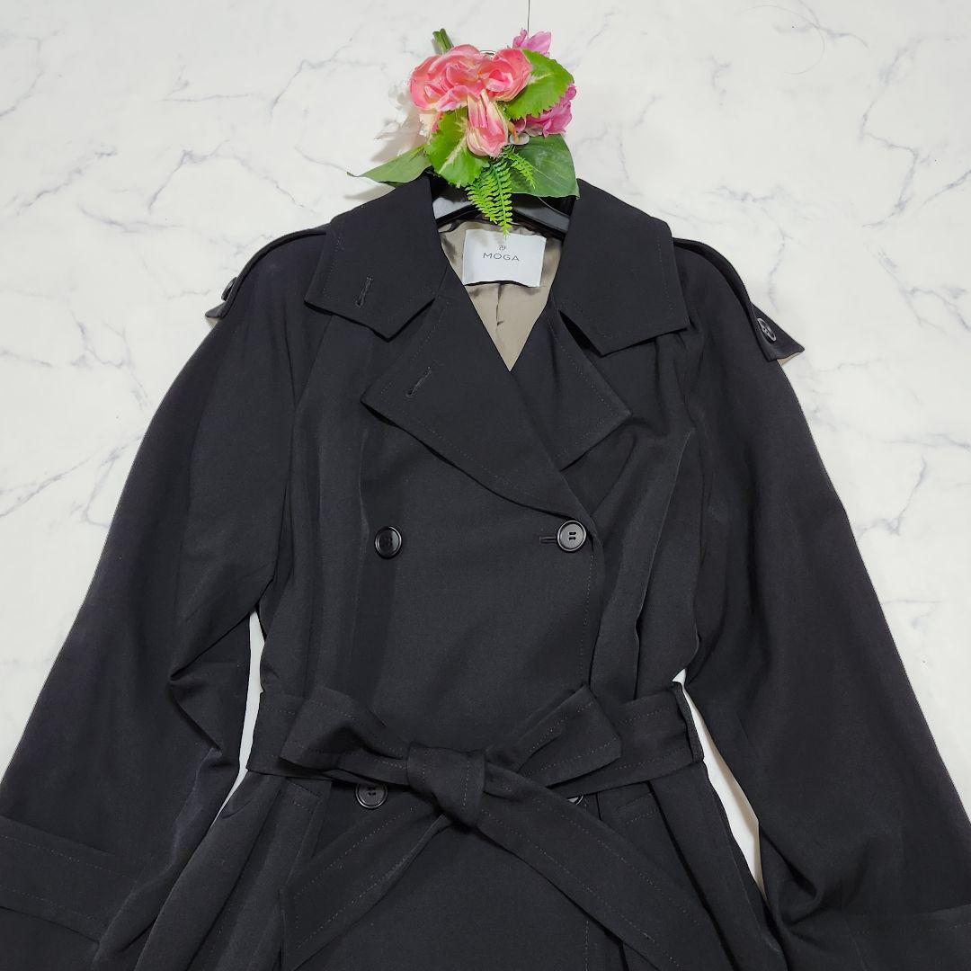 美品☆モガ　トレンチコート　ロング丈　ウエストベルト　近年モデル　ブラック