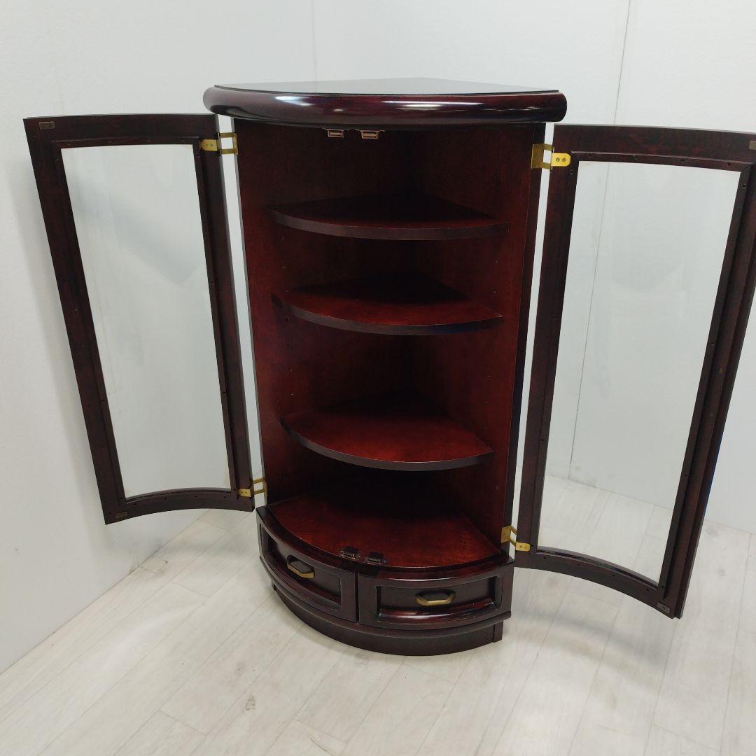 【引き取り歓迎】カリモク コーナーキャビネット ガラス扉 木製 赤茶