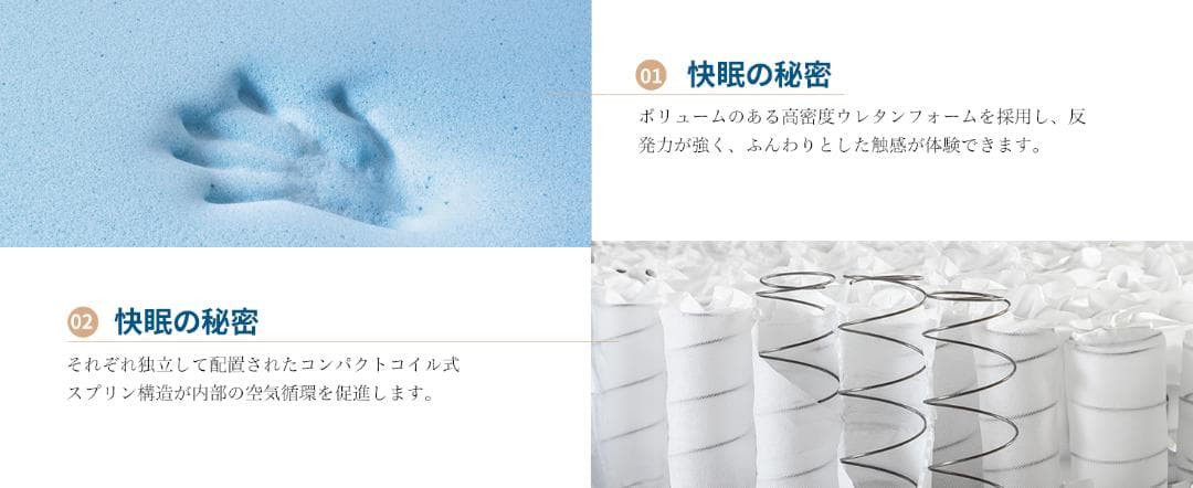 マットレス ダブル 高密度ウレタン 高反発 極厚20cm 体圧分散 3Dメッシュ