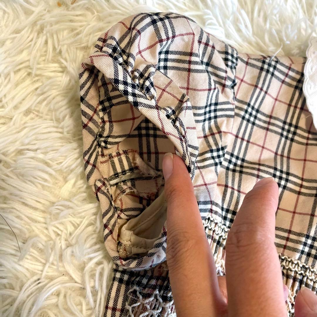 【バーバリーロンドン】ワンピース ノバチェック フリル ベルト 白襟 130A