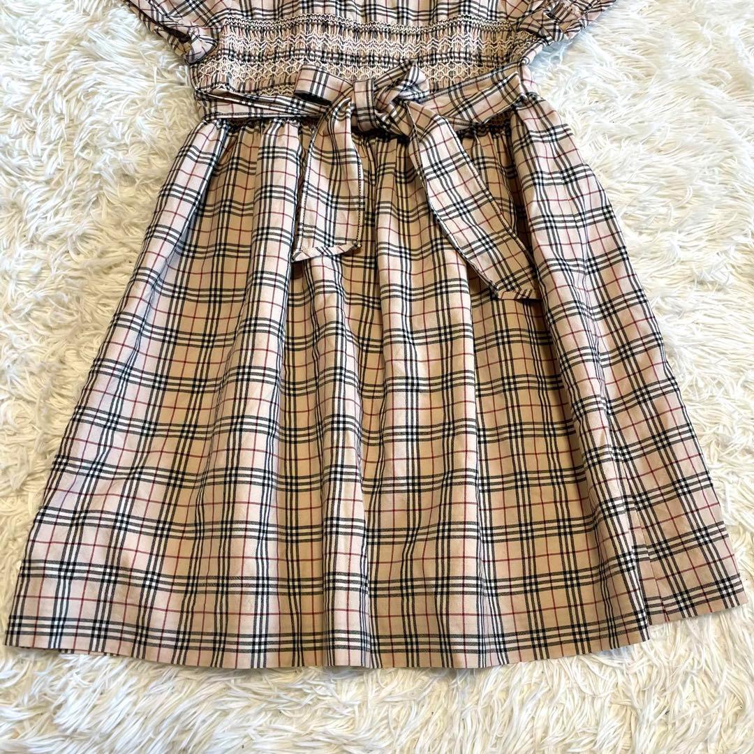 【バーバリーロンドン】ワンピース ノバチェック フリル ベルト 白襟 130A
