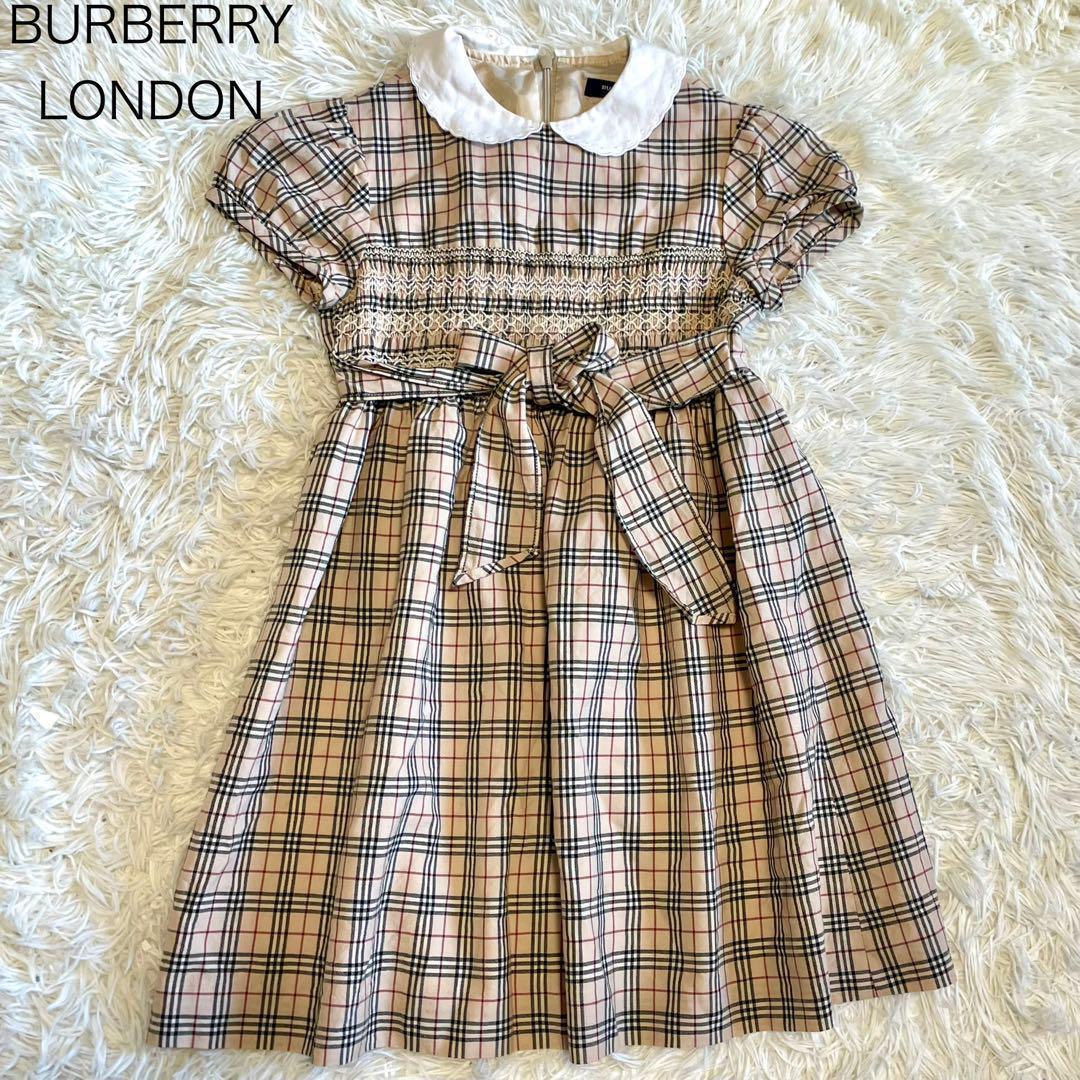 【バーバリーロンドン】ワンピース ノバチェック フリル ベルト 白襟 130A