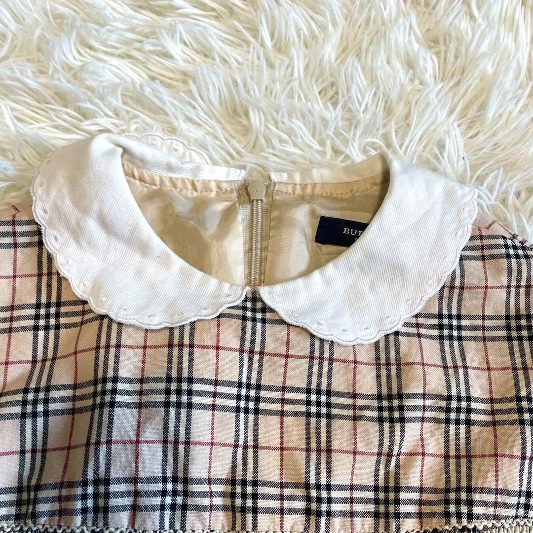 【バーバリーロンドン】ワンピース ノバチェック フリル ベルト 白襟 130A