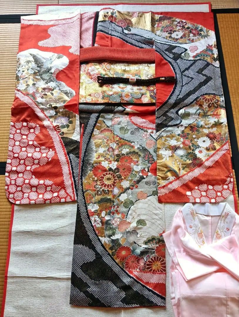 豪華総柄　本絞り金彩手描き友禅　振袖フルセット未着用しつけ付　丈163 裄66