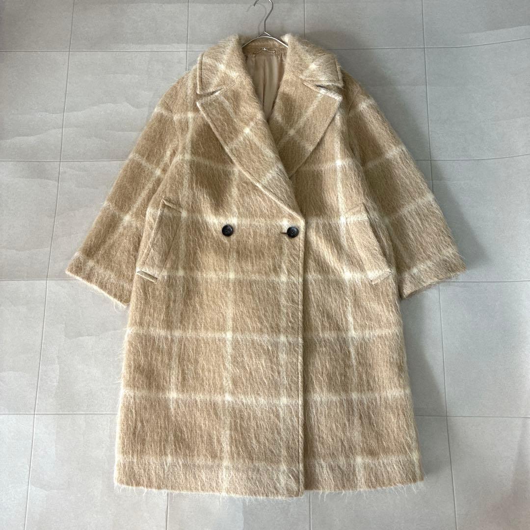 極美品 23区 マンテコ♡アルパカ ウール シャギー チェスターコート チェック