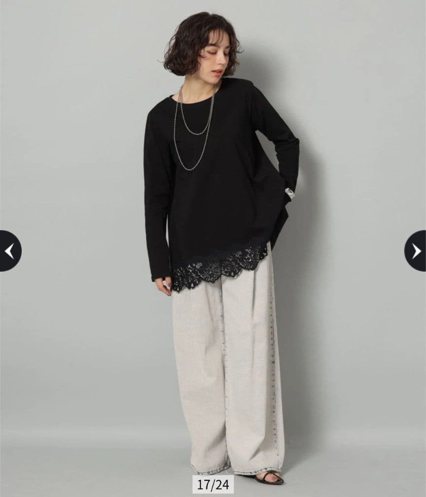 【値下げ】新品Arpege story裾レースロンＴ Mサイズ白