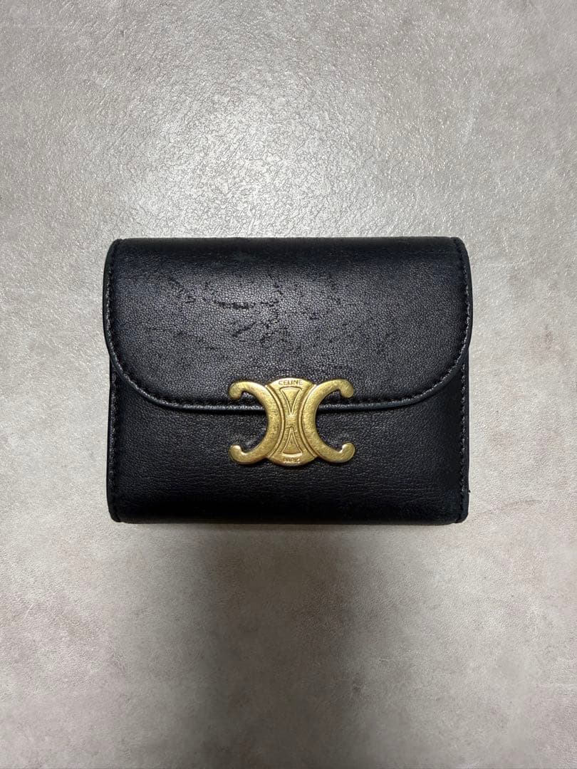 CELINE 二つ折り財布 黒 ゴールド金具