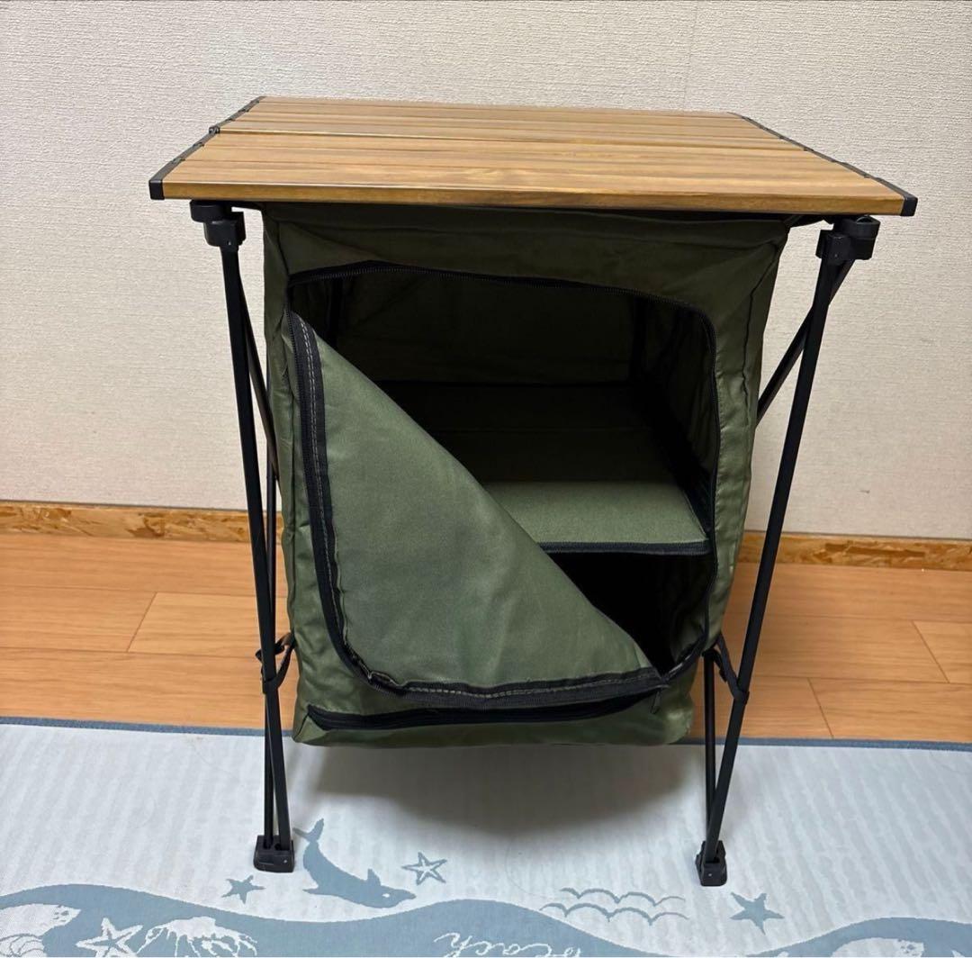 ロゴスヴィンテージカラーハイテーブル& 折りたたみ式下部収納キャビネット