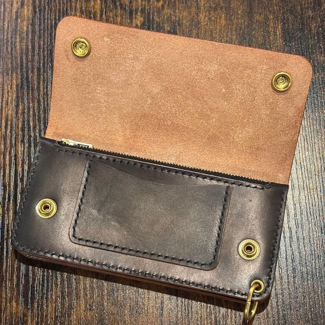栃木レザー　トラッカーウォレット　茶芯ブラック