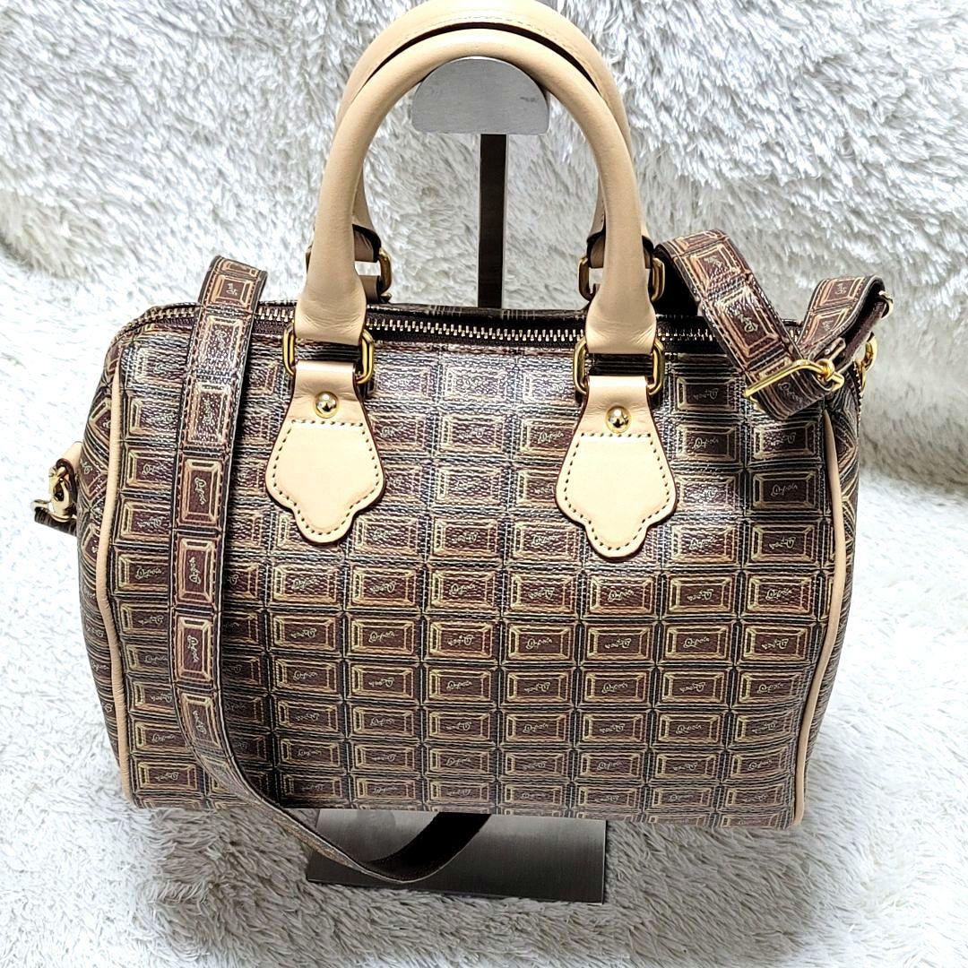 極美品 Q-POT チョコレート 2way ショルダーバッグ ハンドバッグ