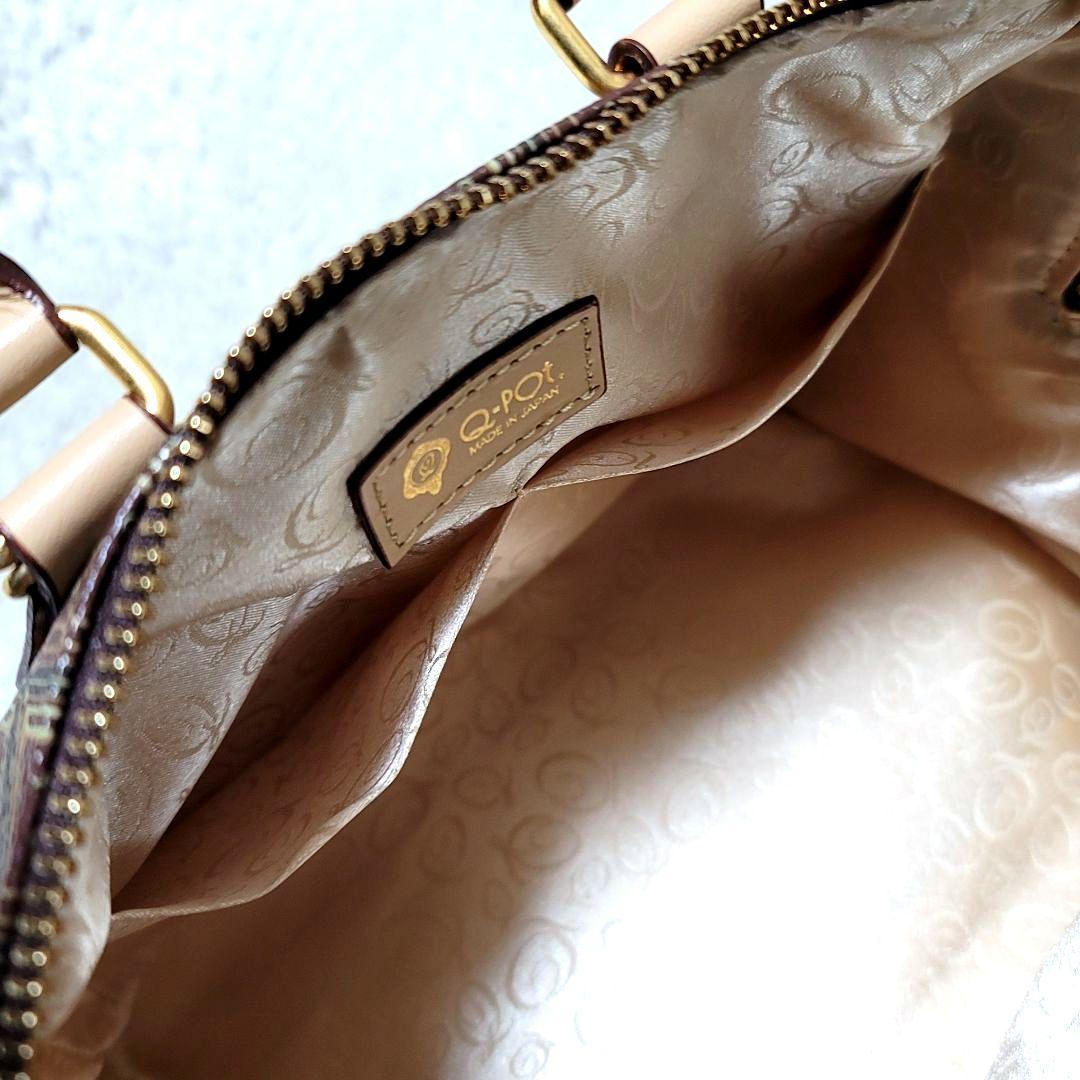 極美品 Q-POT チョコレート 2way ショルダーバッグ ハンドバッグ