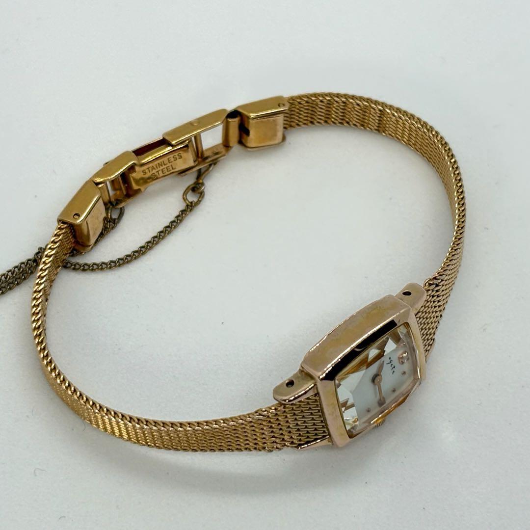 【稼働/新品電池】agete 18KGP クォーツ シェル MOP 0.02ct