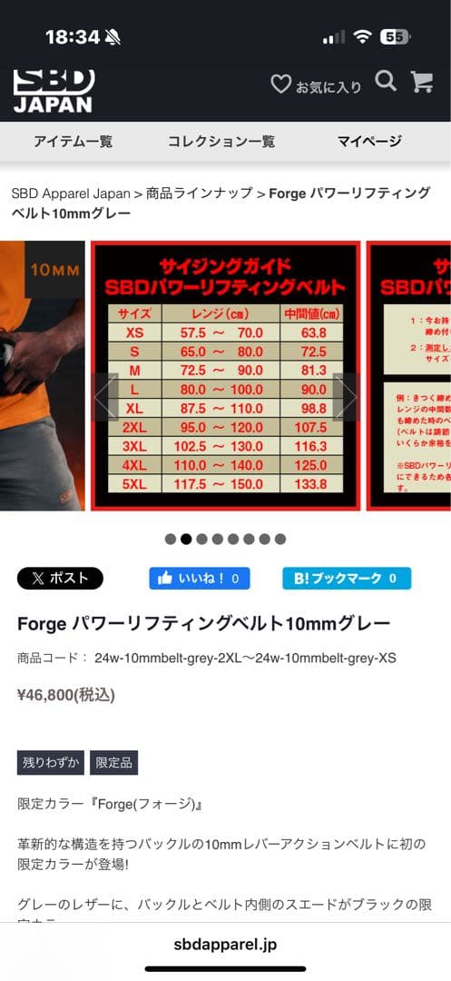 ［SBD］限定カラーForge パワーリフティングベルト10mmグレー Ｌサイズ
