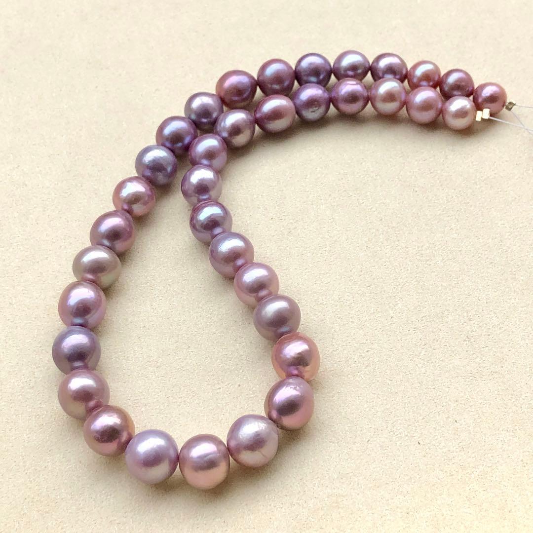 本真珠淡水エジソンパール　ラベンダー9-12㍉ネックレス連材BEN454