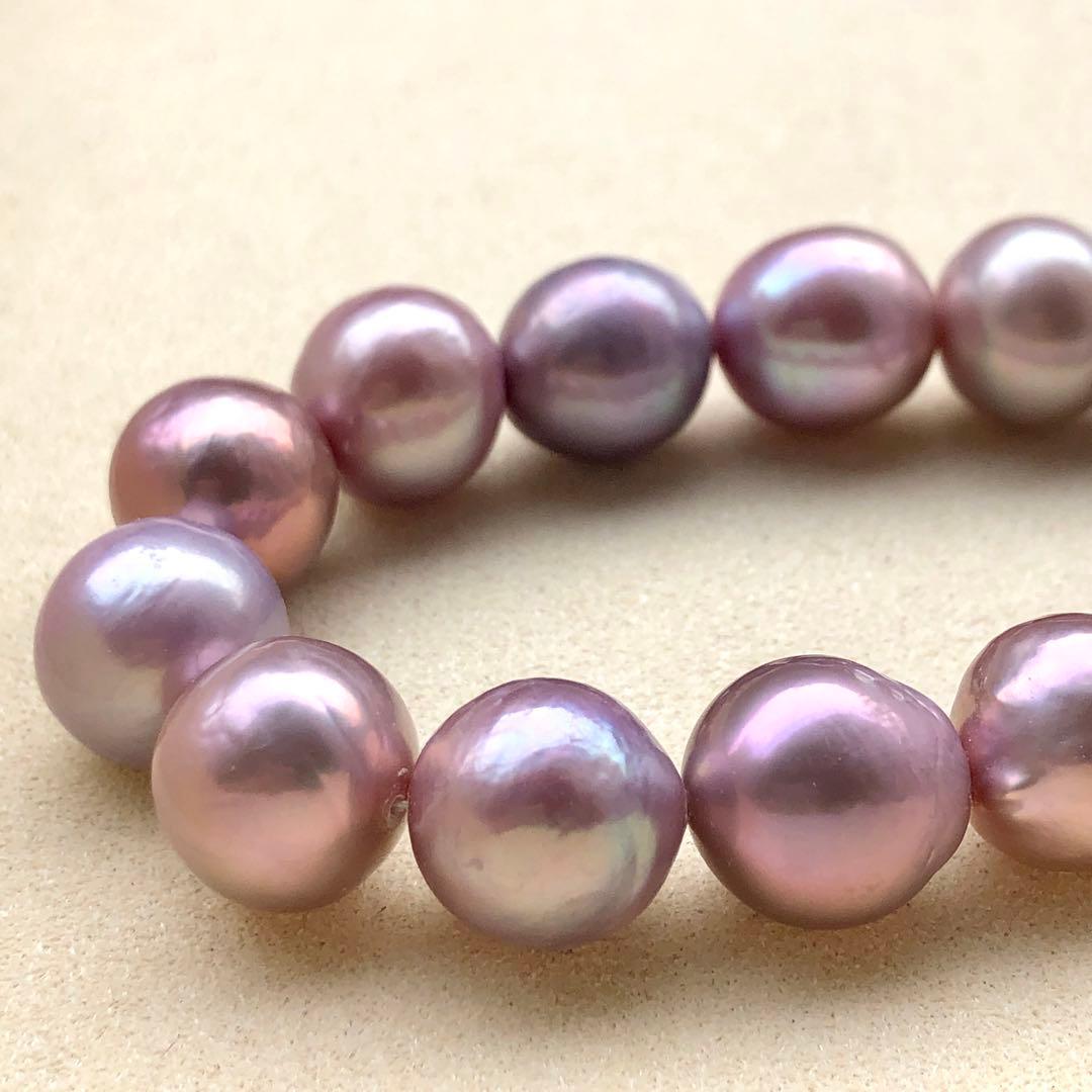 本真珠淡水エジソンパール　ラベンダー9-12㍉ネックレス連材BEN454
