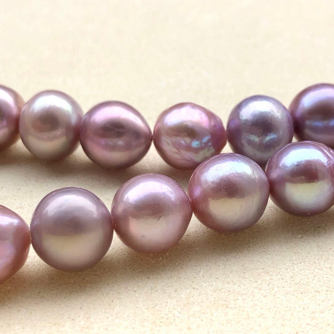 本真珠淡水エジソンパール　ラベンダー9-12㍉ネックレス連材BEN454