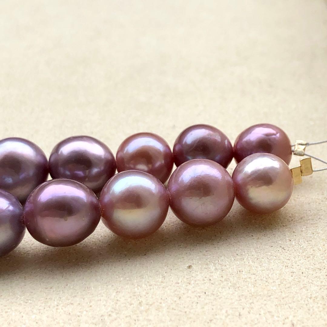 本真珠淡水エジソンパール　ラベンダー9-12㍉ネックレス連材BEN454