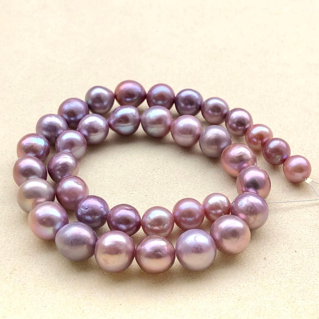 本真珠淡水エジソンパール　ラベンダー9-12㍉ネックレス連材BEN454