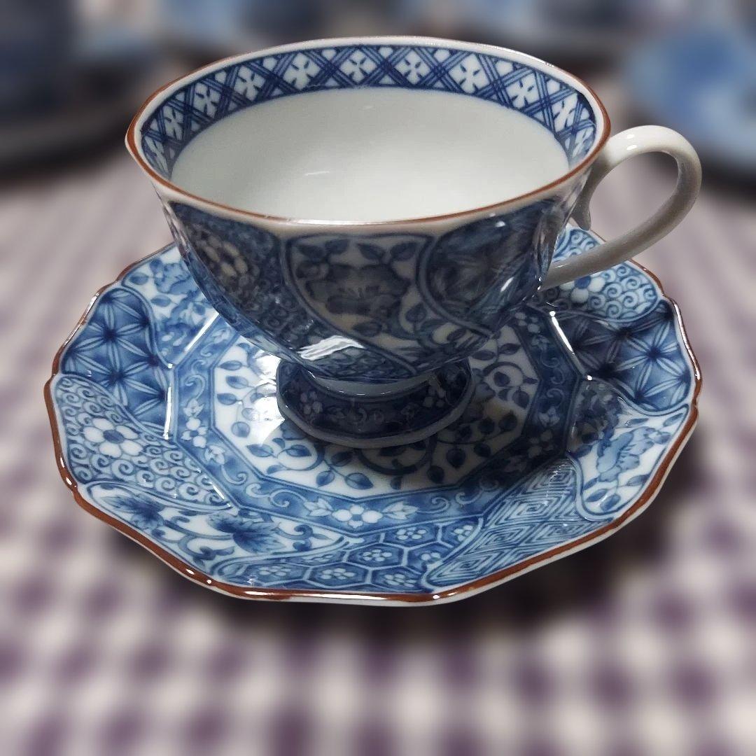 龍峰窯 ねじり祥瑞碗皿揃 三洋陶器 染付 カップ＆ソーサー5客セット未使用品