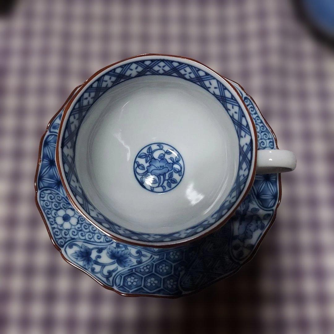 龍峰窯 ねじり祥瑞碗皿揃 三洋陶器 染付 カップ＆ソーサー5客セット未使用品