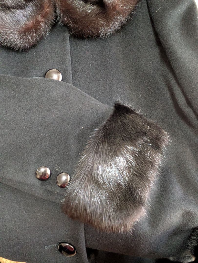 美品　ソレイユ　三陽　マキシ　ロングコート カシミヤ　100%　ミンクファー　黒