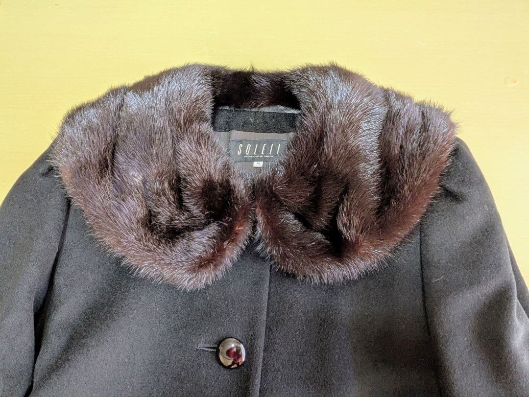 美品　ソレイユ　三陽　マキシ　ロングコート カシミヤ　100%　ミンクファー　黒