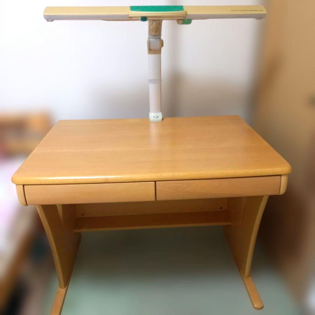 学習机　木製デスク　引き出し付き　照明付き　送料込み　ナチュラルブラウン